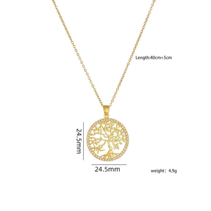 304 Stainless Steel Copper Heart Shape Life Tree Pendant Necklace