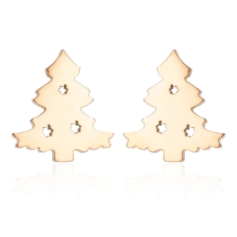 Minimalist Christmas Tree Heart Shape Elk Stainless Steel Plating Hollow Out Ear Studs 1 Pair