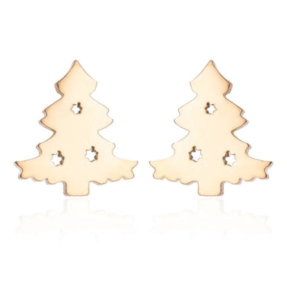 Minimalist Christmas Tree Heart Shape Elk Stainless Steel Plating Hollow Out Ear Studs 1 Pair