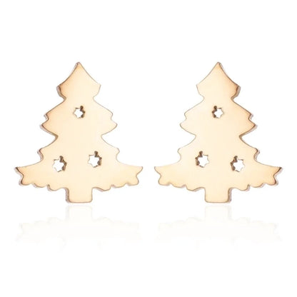 Minimalist Christmas Tree Heart Shape Elk Stainless Steel Plating Hollow Out Ear Studs 1 Pair
