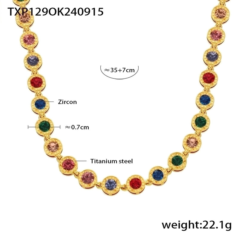 New Arrival Titanium Steel Full Diamond 3A Zircon Mixed Color Bracelet PVD Vacuum Electroplating Non-Fading Necklace Jewelry Suit