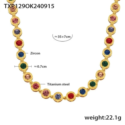 New Arrival Titanium Steel Full Diamond 3A Zircon Mixed Color Bracelet PVD Vacuum Electroplating Non-Fading Necklace Jewelry Suit