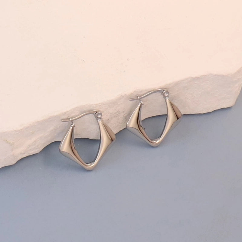 1 Pair Minimalist Round Square Heart Shape 304 Stainless Steel Earrings