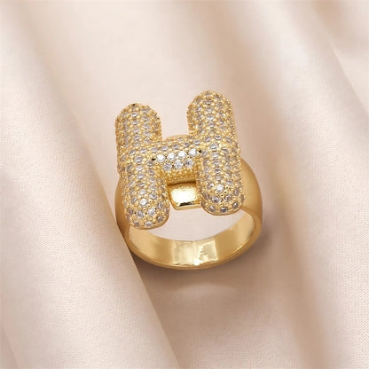 Copper Inlay Letter Zircon Open Rings