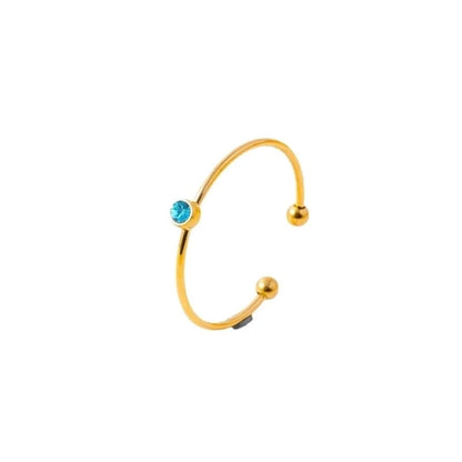 Casual Minimalist Round 304 Stainless Steel Zircon Inlay Open Rings