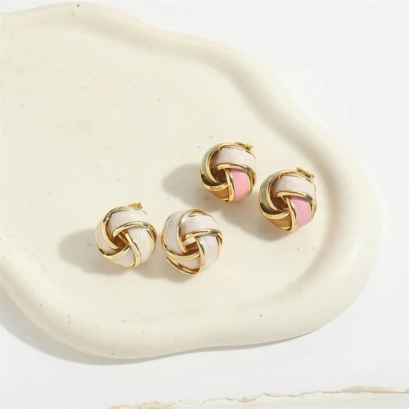 1 Pair Elegant Round Copper 14K Gold Plated Ear Studs