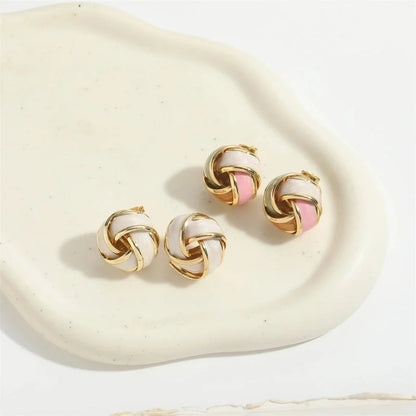 1 Pair Elegant Round Copper 14K Gold Plated Ear Studs