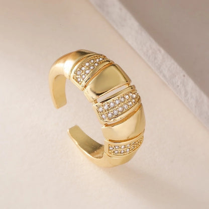 Copper Plating Inlay Geometric Zircon Open Rings
