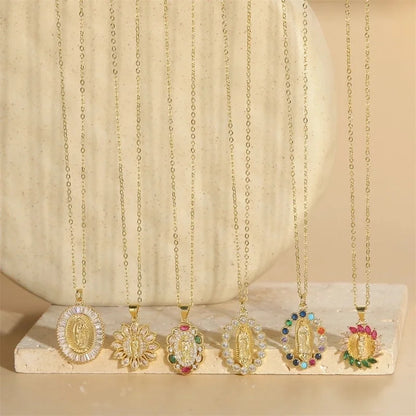 Vintage Style Minimalist Commute Round Copper Inlay 14K Gold Plated Zircon Pendant Necklace