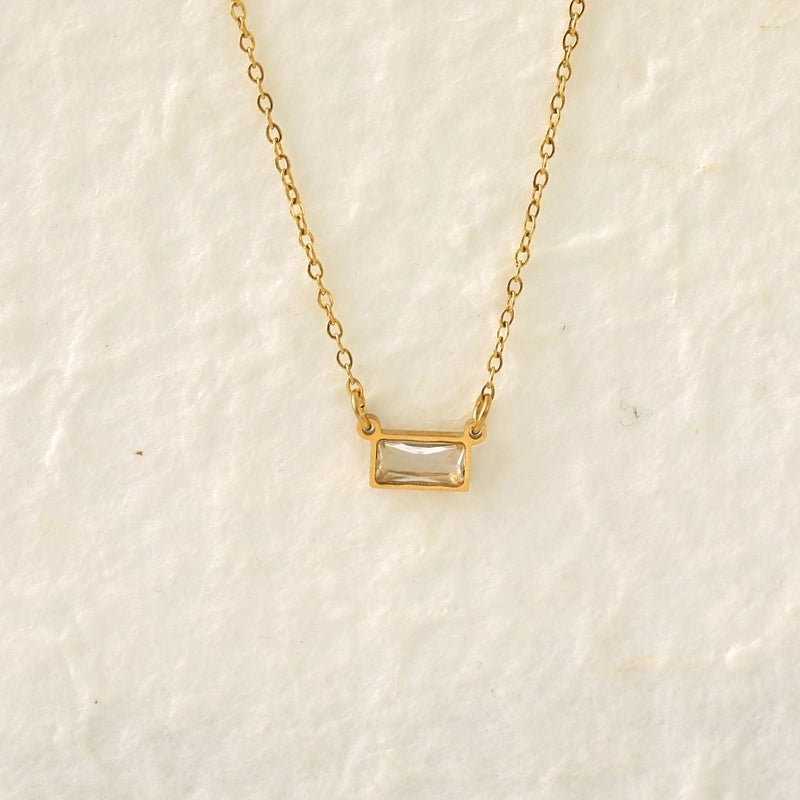 IG Style Modern Style Classic Style Rectangle 304 Stainless Steel Zircon 18K Gold Plated Inlay Pendant Necklace