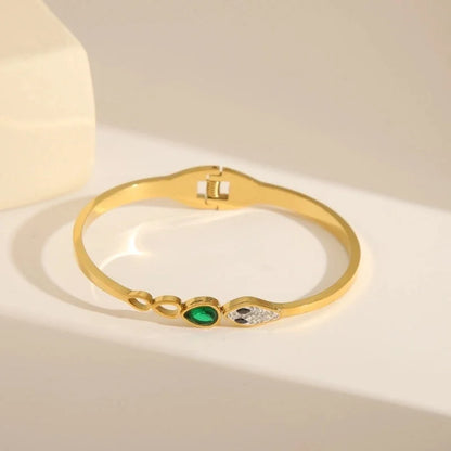 Basic Commute Devil's Eye Snake Head 304 Stainless Steel 18K Gold Plated Zircon Bangle In Bulk