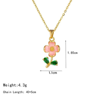 304 Stainless Steel Copper 18K Gold Plated K Gold Plated Cute Inlay Flower Butterfly Acrylic Shell Zircon Pendant Necklace