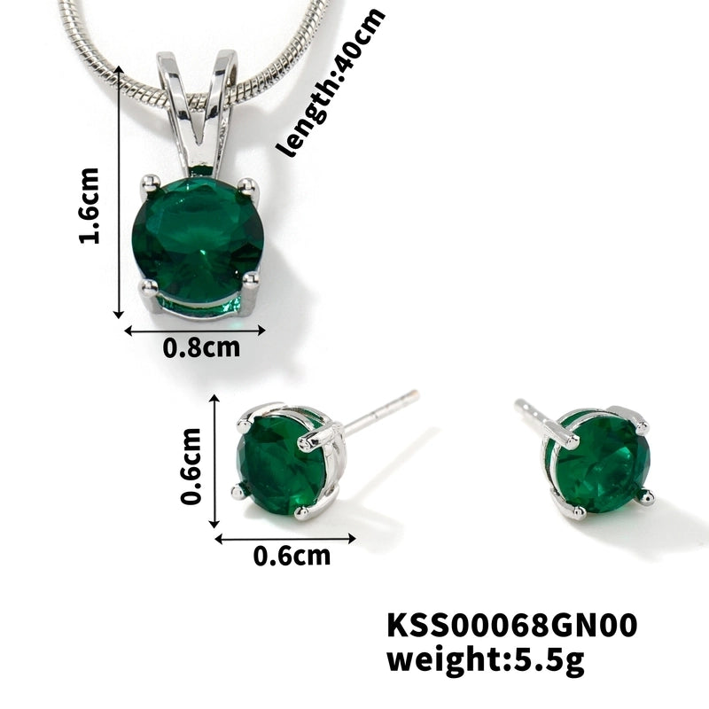 2 Pieces 304 Stainless Steel Copper Rhodium Plated Minimalist Classic Style Plating Inlay Round Zircon Earrings Necklace