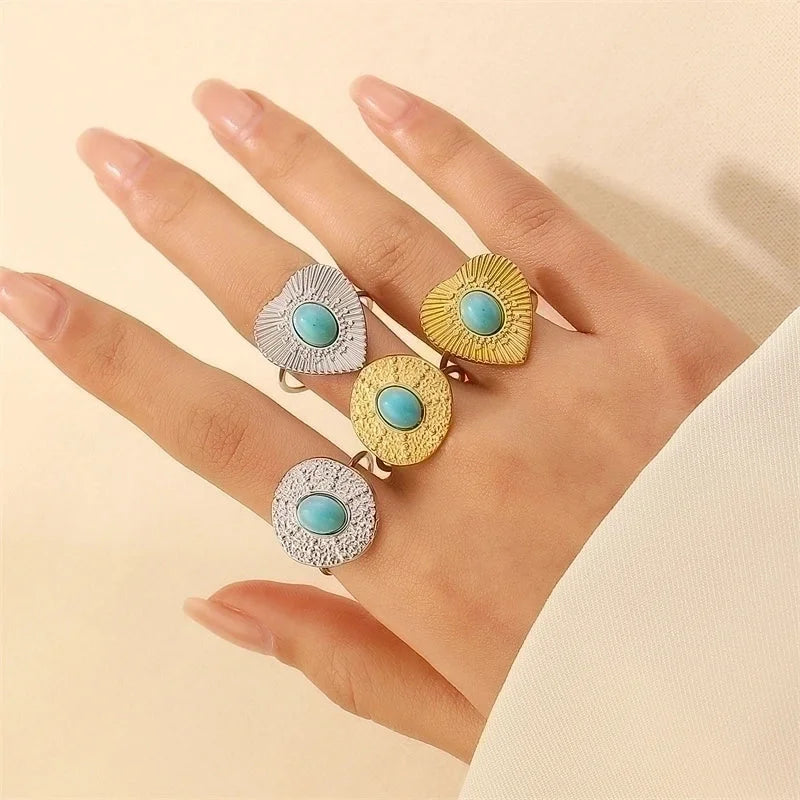Alloy Gold Plated Silver Plated Casual Elegant Sun Heart Shape Turquoise Open Rings