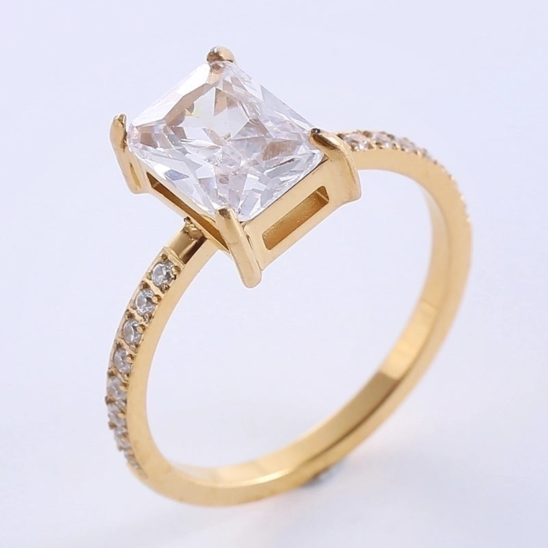 Classic Style Solid Color 304 Stainless Steel Zircon Plating Inlay Rings