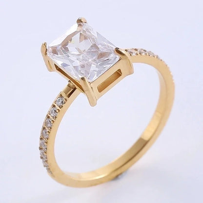 Classic Style Solid Color 304 Stainless Steel Zircon Plating Inlay Rings