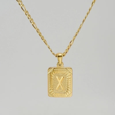 Fashion Letter Rectangle 304 Stainless Steel Titanium Steel 18K Gold Plated Gold Plated Pendant Necklace
