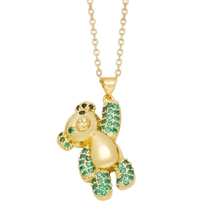 Cute Sweet Minimalist Little Bear Copper 18k Gold Plated Zircon Necklace In Bulk