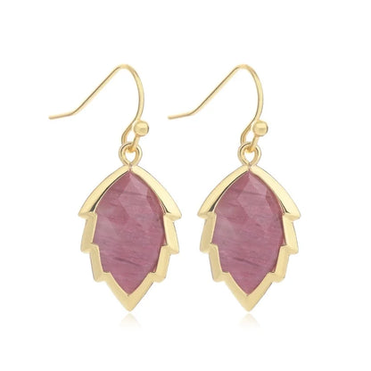 1 Pair Modern Style Sweet Leaves Natural Stone Copper Drop Earrings