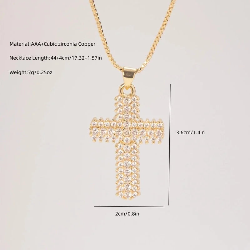 Copper 18K Gold Plated Inlaid Zircon Cross Zircon Pendant Necklace