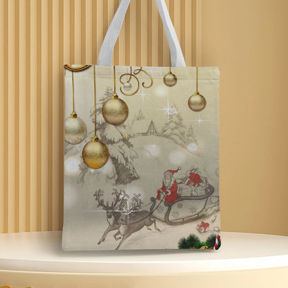 Christmas Unisex Polyester Christmas House Christmas Tree Santa Claus Cute Square Open Handbag