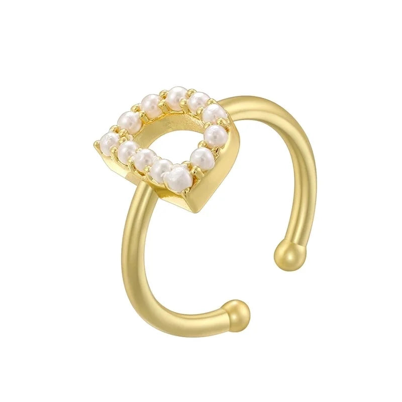 Copper 18K Gold Plated Plating Inlay Letter Artificial Pearls Open Rings