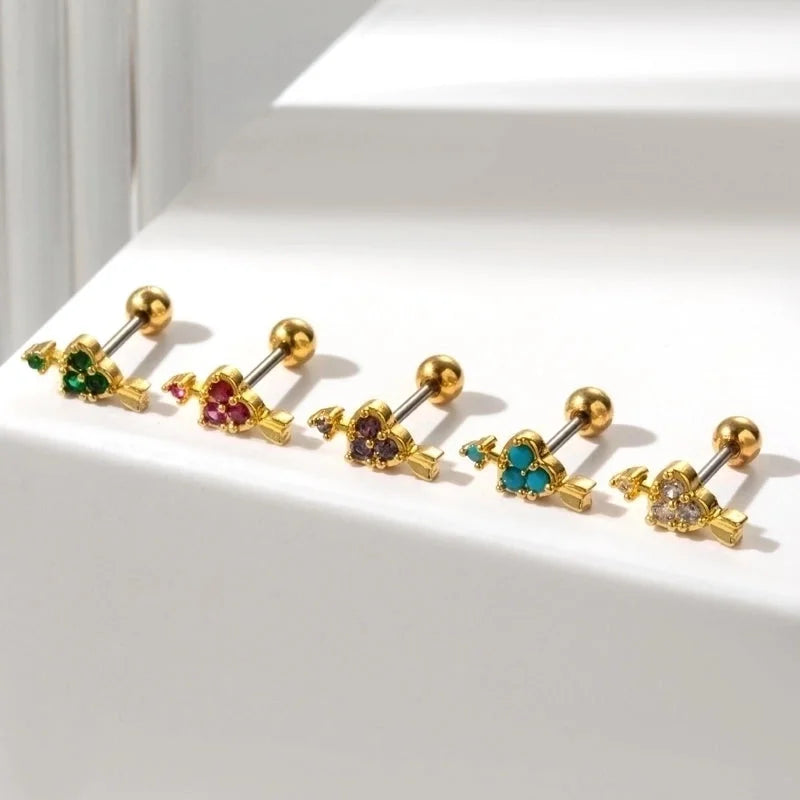 1 Piece Ear Cartilage Rings & Studs Sweet Heart Shape 316L Stainless Steel Copper Plating Inlay Zircon