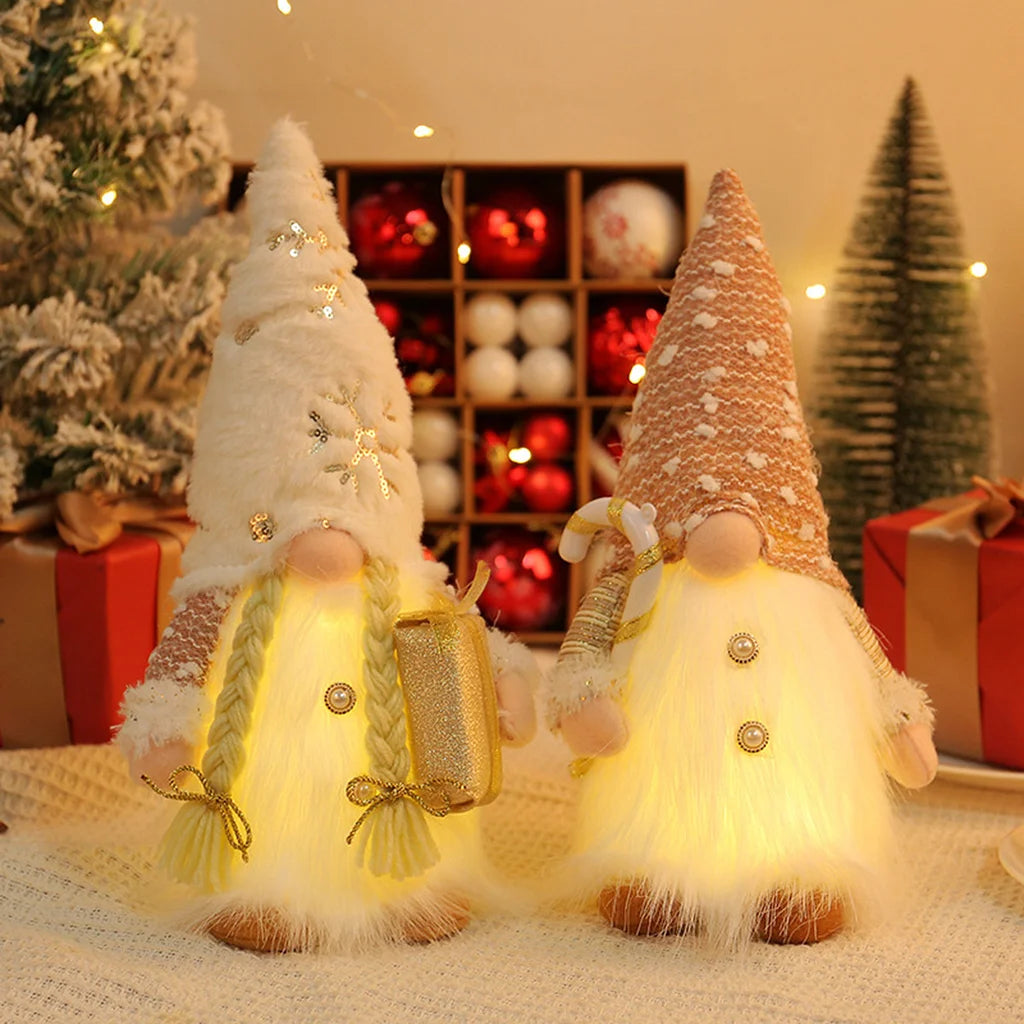 Christmas Decoration Christmas Sequin Lighted Rudolph Doll Christmas Glowing Faceless Gnome Doll Ornament
