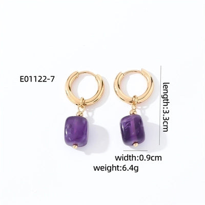 1 Pair Casual Vintage Style Minimalist Square Plating 304 Stainless Steel Natural Stone Gold Plated Drop Earrings