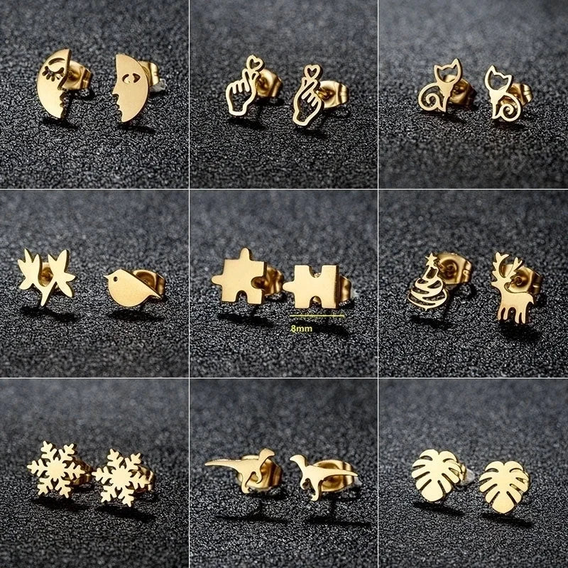 1 Pair Christmas Sweet Minimalist Snowflake Irregular Polishing Plating 304 Stainless Steel 18K Gold Plated Ear Studs