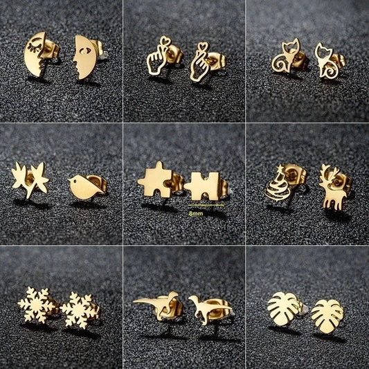 1 Pair Christmas Sweet Minimalist Snowflake Irregular Polishing Plating 304 Stainless Steel 18K Gold Plated Ear Studs