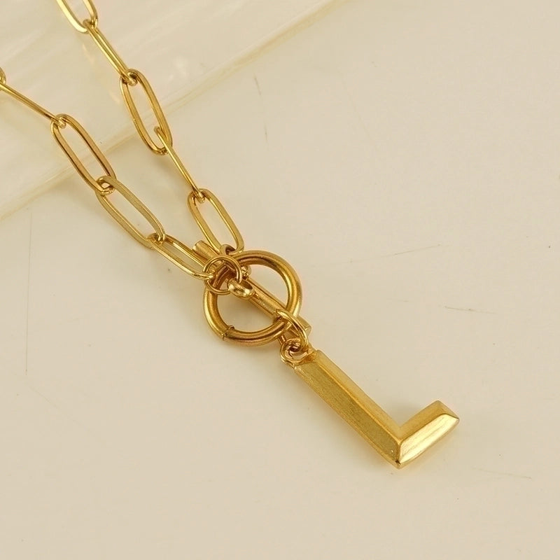 Fashion Letter 304 Stainless Steel Titanium Steel 18K Gold Plated Polishing Gold Plated Pendant Necklace