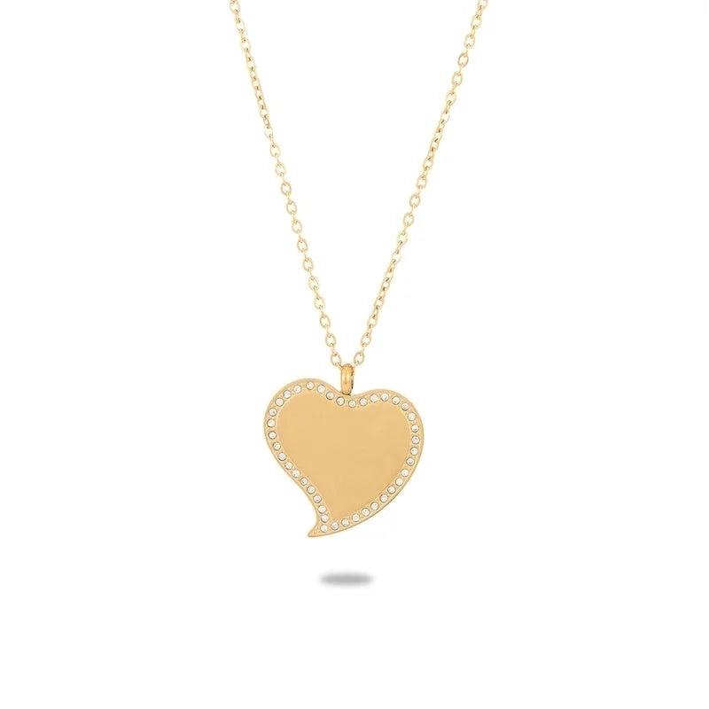 304 Stainless Steel 18K Gold Plated Minimalist Plating Hollow Out Inlay Round Heart Shape Wings Zircon Pendant Necklace