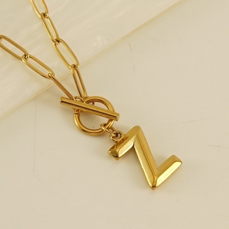 Fashion Letter 304 Stainless Steel Titanium Steel 18K Gold Plated Polishing Gold Plated Pendant Necklace