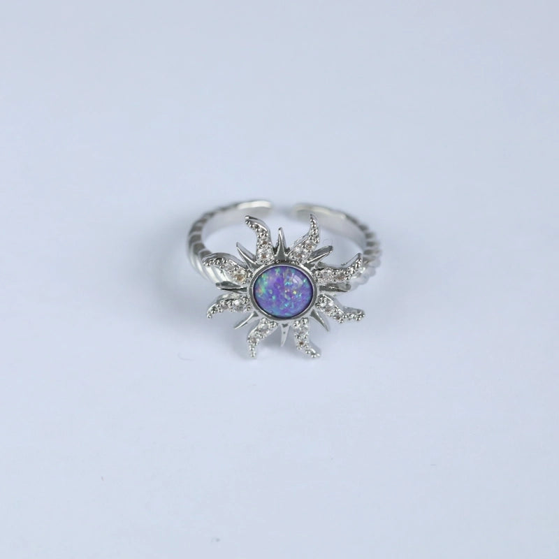 Copper Gold Plated Casual Minimalist Inlay Sun Artificial Opal Zircon Rings Earrings Necklace