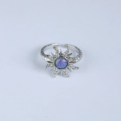 Copper Gold Plated Casual Minimalist Inlay Sun Artificial Opal Zircon Rings Earrings Necklace