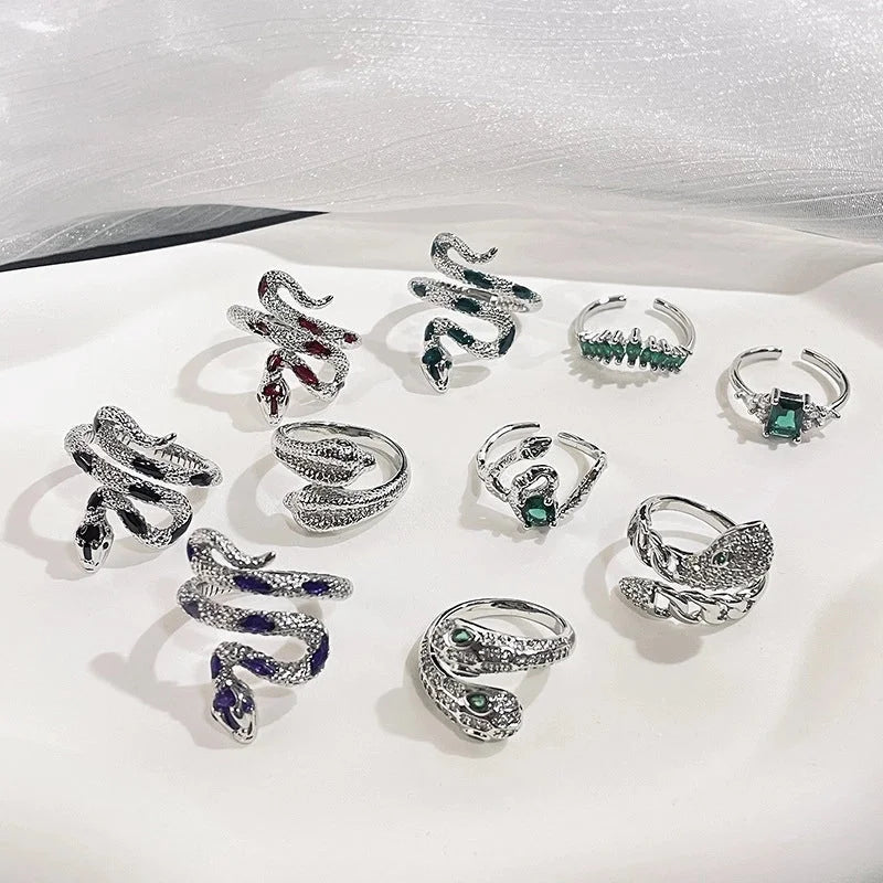 IG Style Snake Copper Plating Inlay Zircon Open Rings