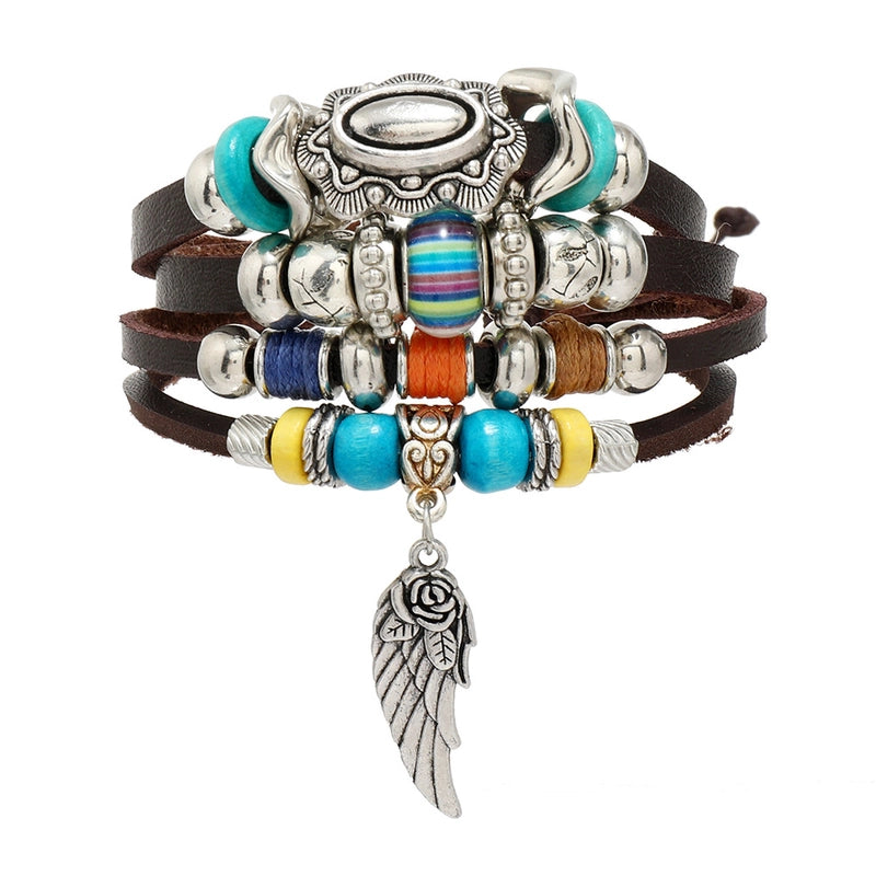 Ethnic Style Leaf Life Tree Butterfly Pu Leather Alloy Wooden Beads Beaded Inlay Artificial Gemstones Unisex Bracelets