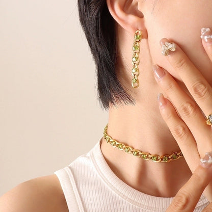 Retro Geometric 304 Stainless Steel Zircon 18K Gold Plated Bracelets Earrings Necklace