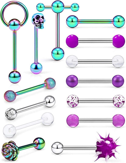 1 Set Tongue Rings Minimalist Classic Style Solid Color 304 Stainless Steel Plating Tongue Rings