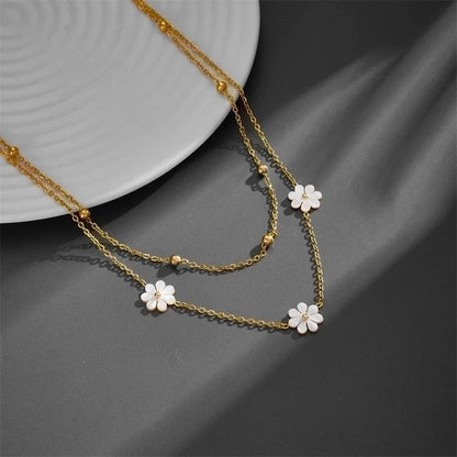Titanium Steel 18K Gold Plated Sweet Pastoral Plating Flower Acrylic Layered Necklaces