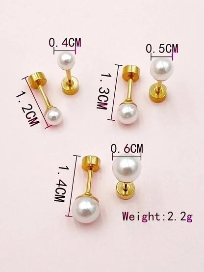 1 Pair Casual Minimalist Round Plating 304 Stainless Steel Pearl 14K Gold Plated Ear Studs