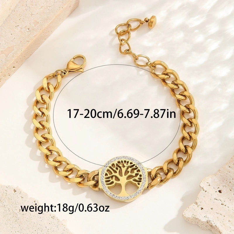 3 Pieces Elegant Four Leaf Clover Life Tree Titanium Steel Cuban Link Chain Curb Chain Bracelets In Bulk