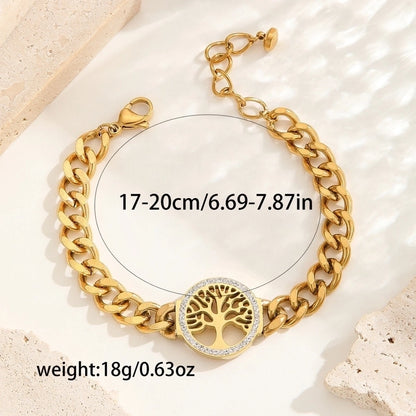 3 Pieces Elegant Four Leaf Clover Life Tree Titanium Steel Cuban Link Chain Curb Chain Bracelets In Bulk