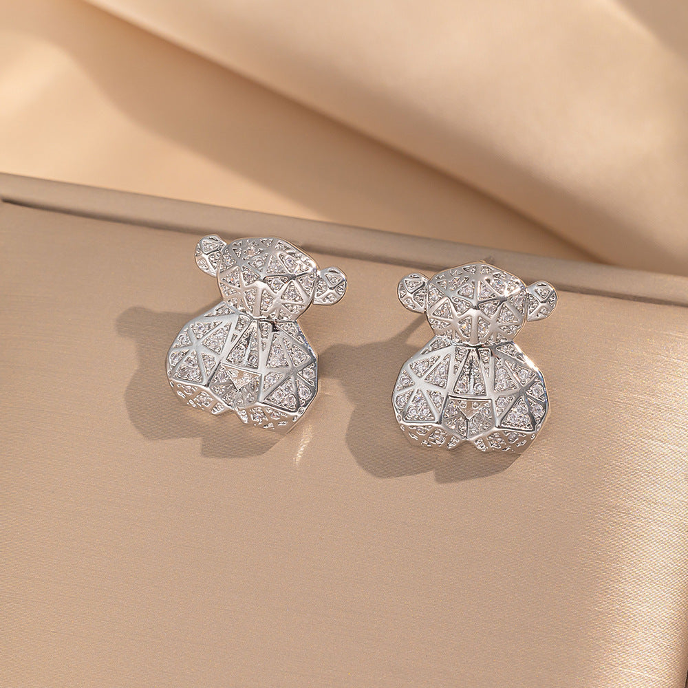 2 Pieces Moderate Luxury Flower Copper Diamond Inlay Stud Earrings