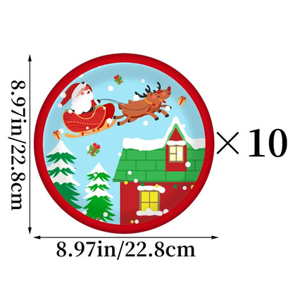 Christmas Cartoon Style Cute Christmas Tree Santa Claus Elk Party Festival Tableware