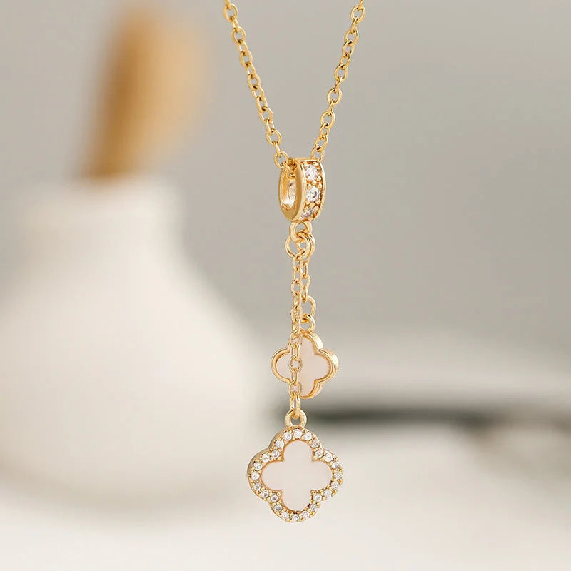 Moderate Luxury Quadrilateral Geometric Titanium Steel 18K Gold Plated Necklaces