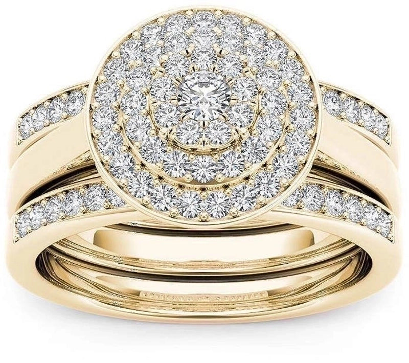 Fashion Flower Alloy Plating Artificial Gemstones Women\'S Ring Sets