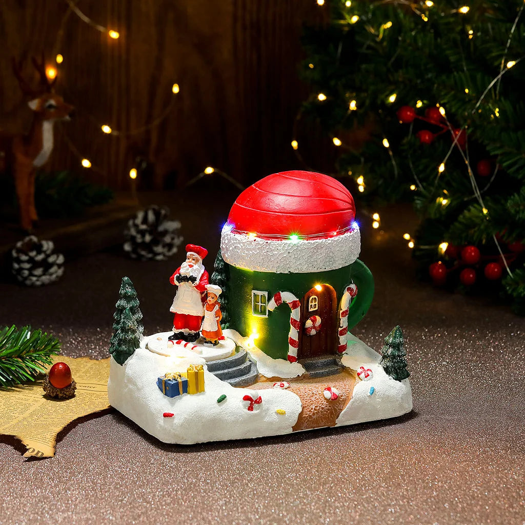 Multiple Christmas Rotating Resin Glowing Music Box Ornaments Rotating Small Train Christmas Gift