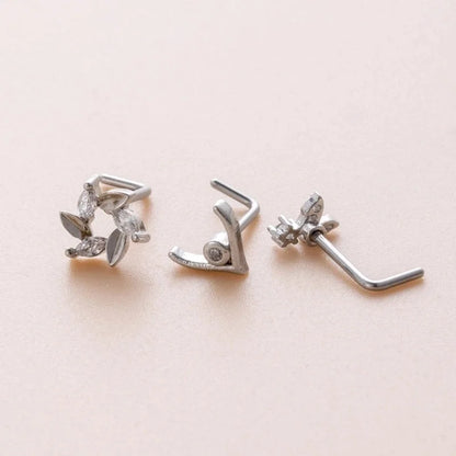 1 Piece Nose Rings & Studs Casual Minimalist Butterfly Antlers 316L Stainless Steel Copper Inlay Zircon Nose Rings & Studs